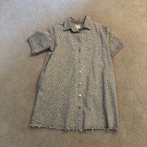 Light Wash Leopard Print Button-Down Dress
